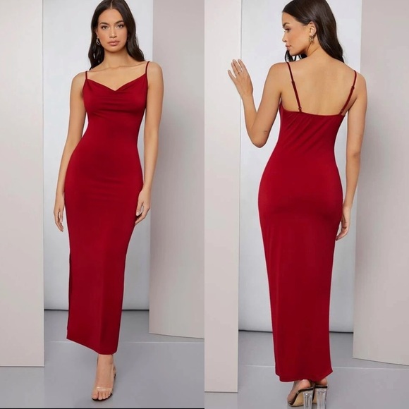 Cowl neck maxi dress cami black silky satin silk slip - Picture 2 of 2